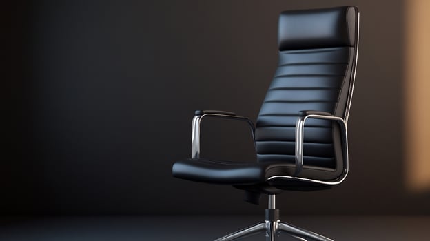 Modern black leather office chair, minimalist studio photo