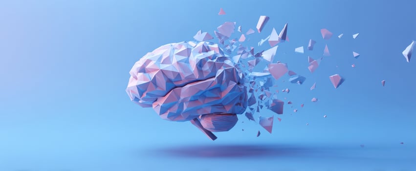 The Brain Breaking into Lowpoly Fragments in a Floating Pastel Blue Composition photo