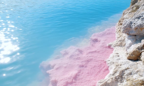 Pink geothermal spring, New Zealand, clear water, rocks photo