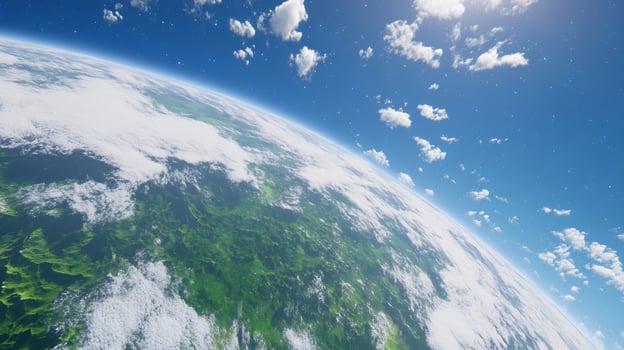Planet Earth, aerial view, clouds, sun, space, background for environmental themes photo