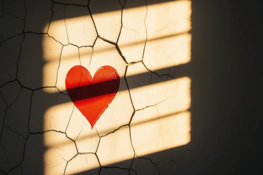 Painted Red Heart On Cracked Wall With Sunlight And Shadows photo