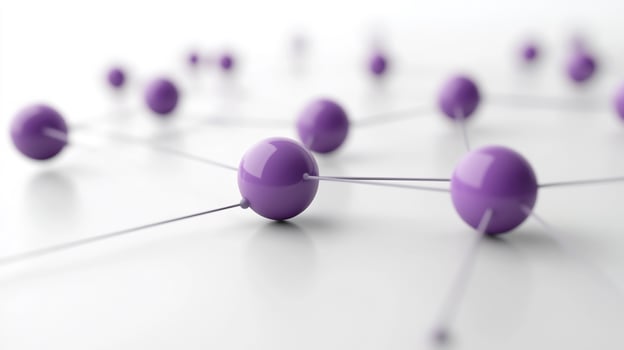 Purple spheres network connection, white background, science concept photo