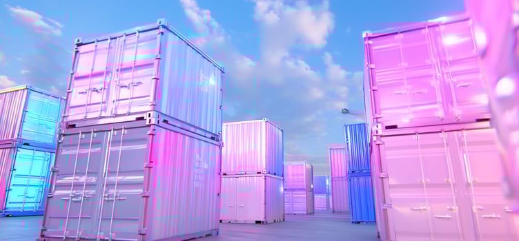 Pastel shipping containers under a blue sky photo