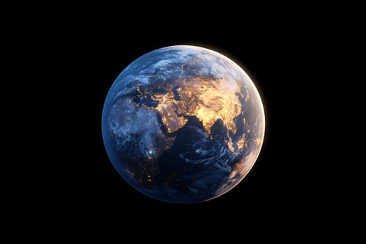 Earth at night, Asia lit, space background, global view, environmental concept photo