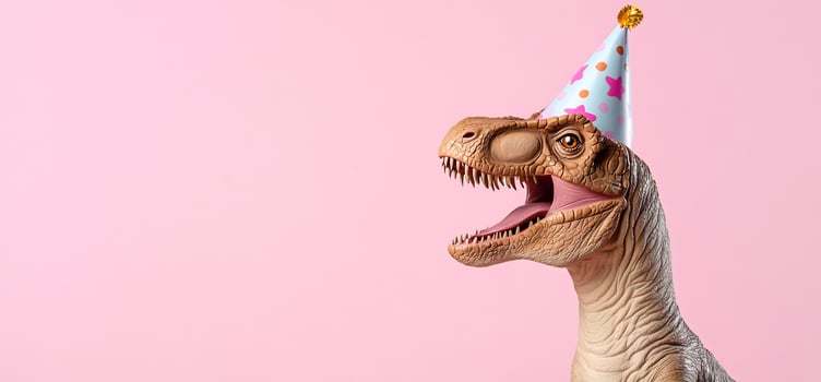 TRex birthday party hat, pink background photo