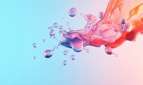Colorful liquid splash with bubbles on a gradient background photo