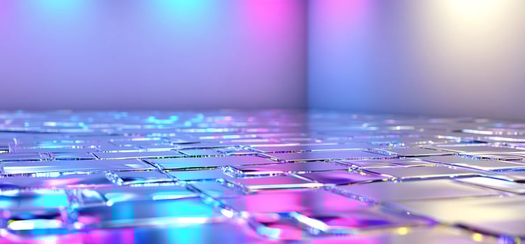Colorful reflective tiles creating a vibrant ambiance in a modern setting photo