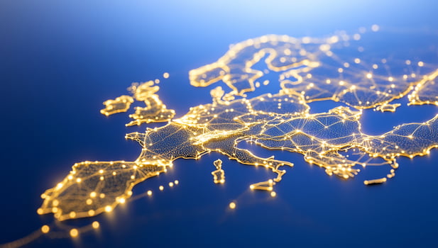 Illuminated Map of Europe Depicting Connectivity and Infrastructure photo