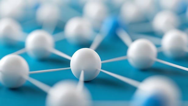 Abstract representation of molecular structure on a blue background photo