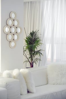 White room with sofa. Sofa in lounge for relaxation. White Concept Living Room Interior. photo