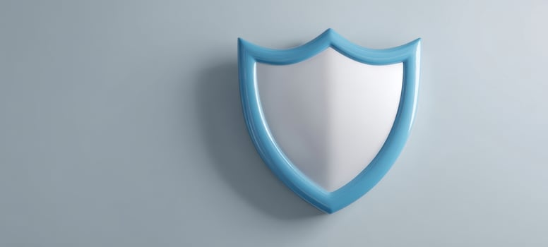 The Blue Shield on a Minimalist Pale Wall Symbolizing Digital Security and Protection photo
