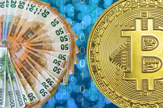 Bitcoin and Euro money notes photo