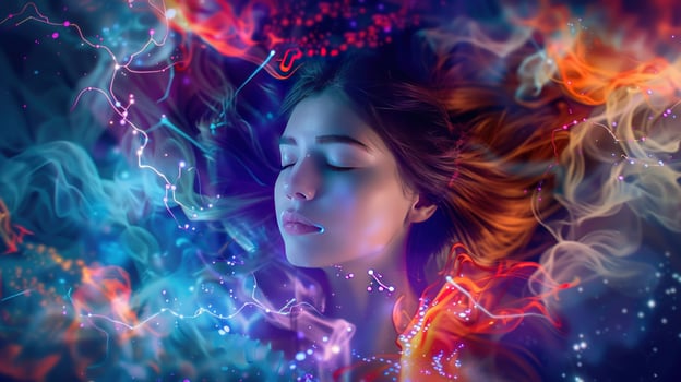 Serene woman in abstract mental state dreamlike composition photo