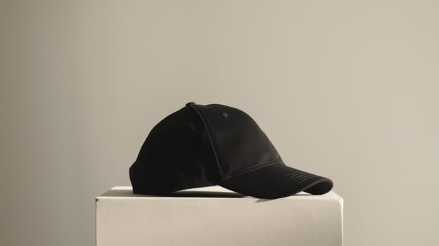 Black baseball cap mockup display for fashion and apparel promotion photo