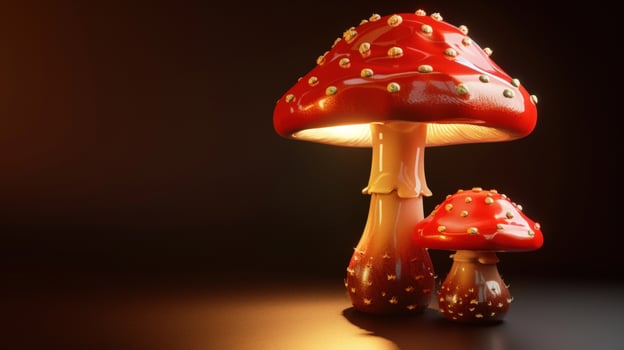 Fly agaric mushroom pair red and gold botanical photo