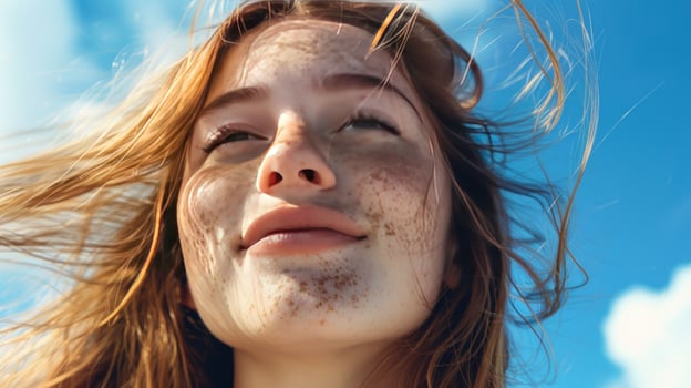 Person smile dirt face sky wind hair portrait photo
