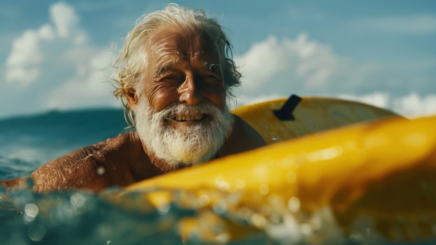Senior man surfing ocean waves active lifestyle and outdoor recreation photo