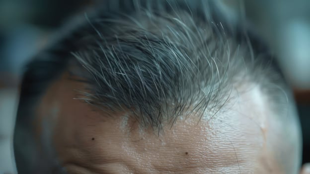 Close up portrait of man showing details of skin hair and grooming style photo