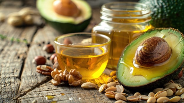 Avocado oil still life for healthy food and nutrition concepts photo