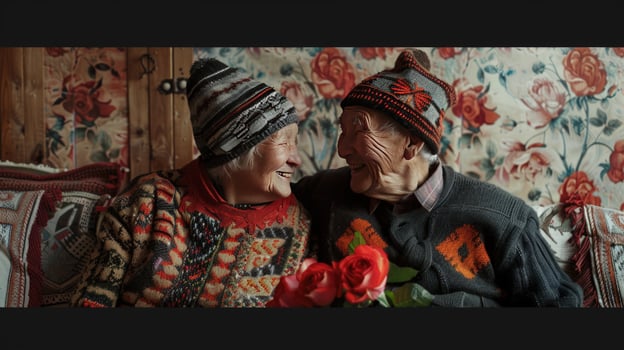 Loving elderly couple portrait senior people togetherness and affection photo