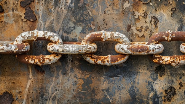 Rusty chain link on corroded metal surface texture full frame background photo