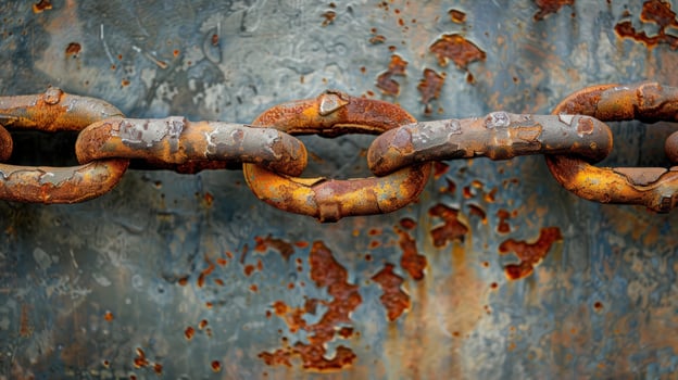 Rusty metal chain with corroded background texture photo