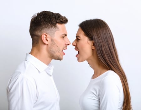 A man and woman are arguing over a white background photo