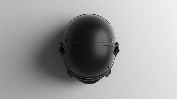 Sleek black protective helmet overhead on neutral background equipment for safety and sport photo