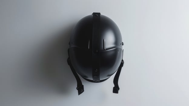 Black safety helmet overhead view industrial construction protection photo
