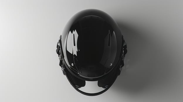 Sleek black safety helmet overhead studio shot for travel and transport photo