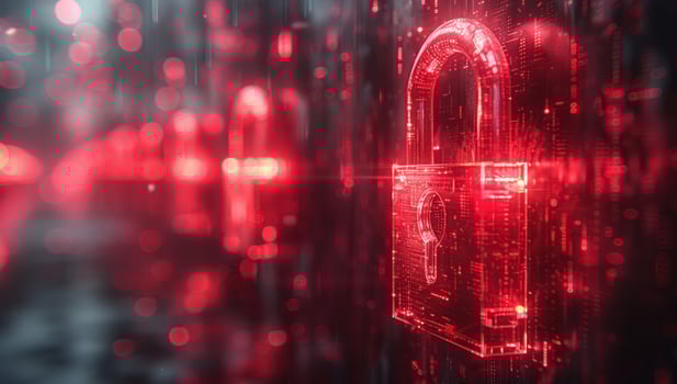 Digital security concept with red padlock protection technology photo