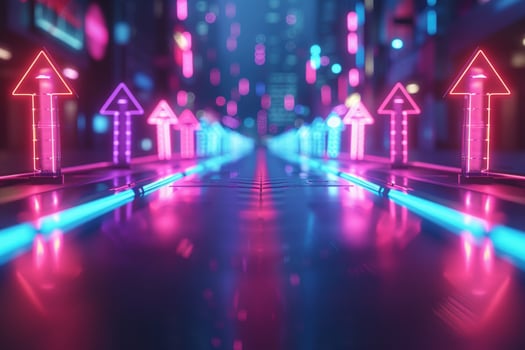 Neon arrow pathway digital growth background photo