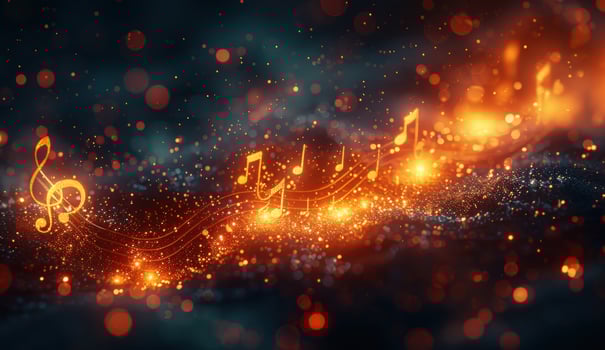 Abstract music notes with glowing particles and elegant design elements photo