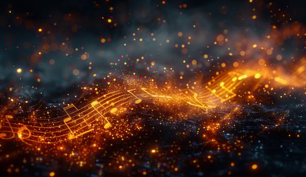 Glowing musical notes background design with sparkle effect for festive celebrations and creative projects photo