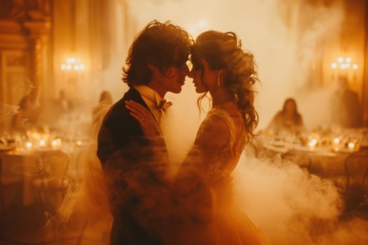 Romantic couple embrace in candlelit room celebration of love and togetherness photo