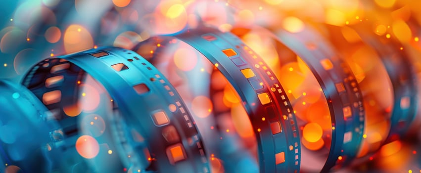 Abstract film reel background with bokeh lights motion picture technology photo