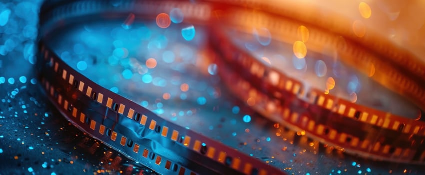 Film strip with bokeh lights abstract background photo