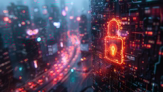 Digital security padlock representing data encryption and cyber protection photo