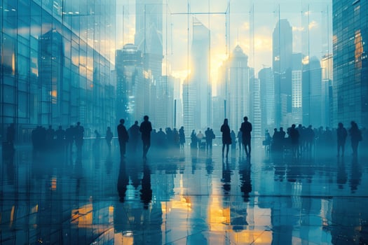 Modern urban architectural space with people silhouettes photo