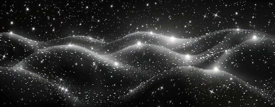 Abstract waves of sparkling particles on dark starry background texture photo