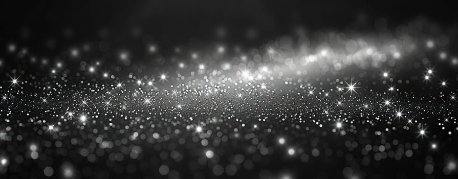 Abstract dark background with silver sparkles glitter and bokeh lights photo