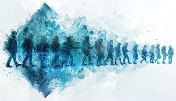 Diverse group people silhouette walking watercolor illustration photo
