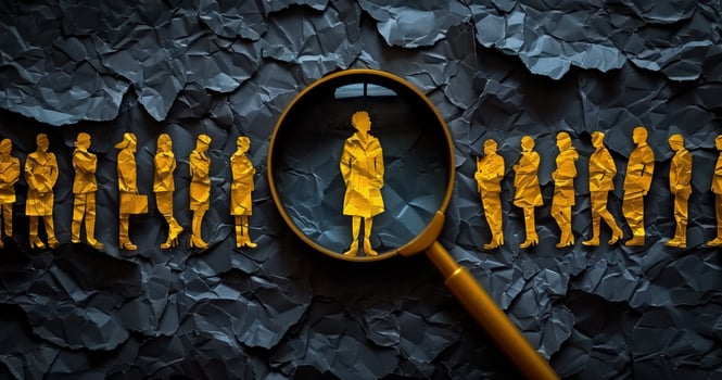 Find talent with magnifying glass focus on standing person photo