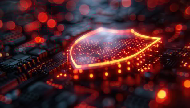 Digital security shield over computer circuitry network data protection photo