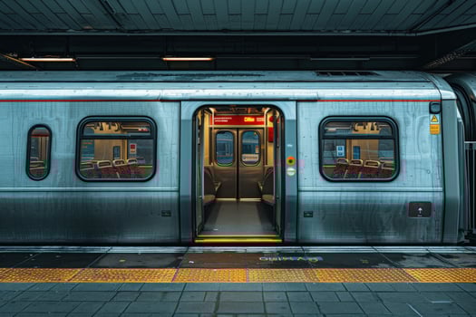 Subway car at station platform for urban public transportation photo