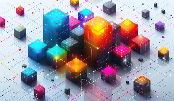 Abstract network of interconnected cubes digital graphic photo