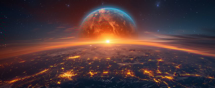 Earth from space city lights night sunrise photo