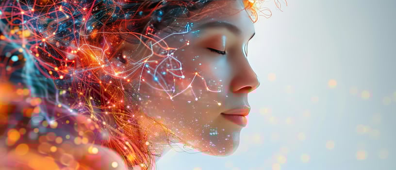 Woman face profile with glowing connected lines and dots futuristic technology photo