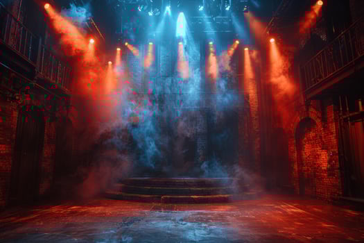 Dramatic stage lighting with smoke effect for theatrical backgrounds photo