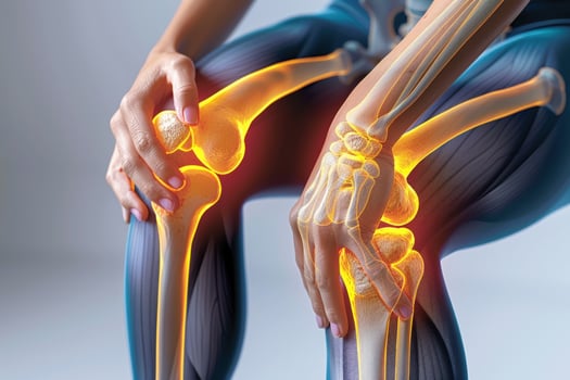 Anatomical illustration of human skeletal knee and arm structure health and science visualization photo